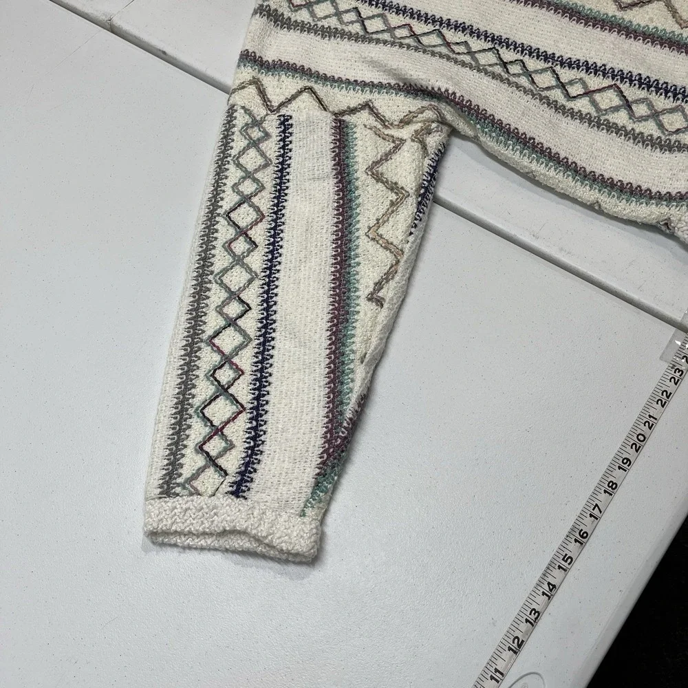 Vintage Bachrach Sweater White Geometric Pullover XL Oversized Cosby Grandpa